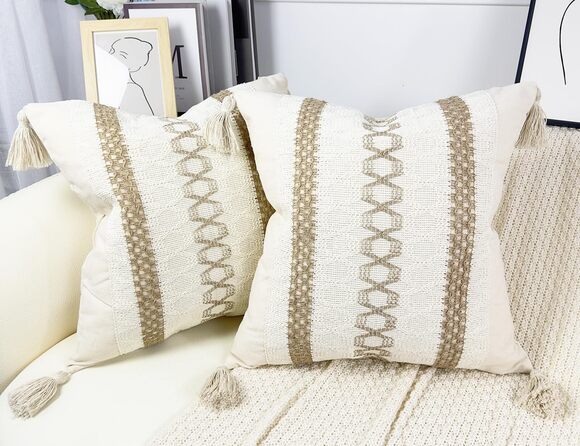 Other - 8655 Boho Throw Pillow Covers 22x22,Cute Pillow Cover with Tassels,Neutral